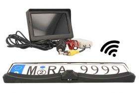 Kit Retromarcia Telecamera Porta Targa Monitor Wireless 4,3 pollici Con 2 Sensori Di Parcheggio