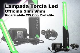Lampada Torcia Led Officina Slim 9mm Ricaricabile 2W Cob Portatile